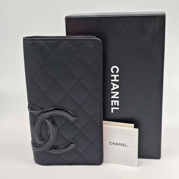 CHANEL Handbags - CHANEL Cambon Black Pink Lambskin Long Wallet 385-043025